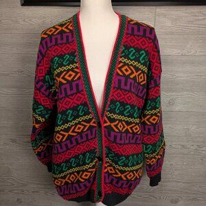 Vintage Rafaella Coogi Style Cardigan Sweater Multicolor Vibrant Size M